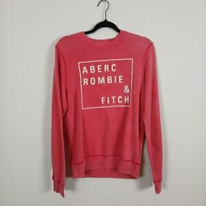 Abercrombie & Fitch Muscle Spellout Crewneck Sweatshirt Men Small Red Y2K Preppy